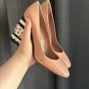 Valentina Nude and Black Patent Leather Heels